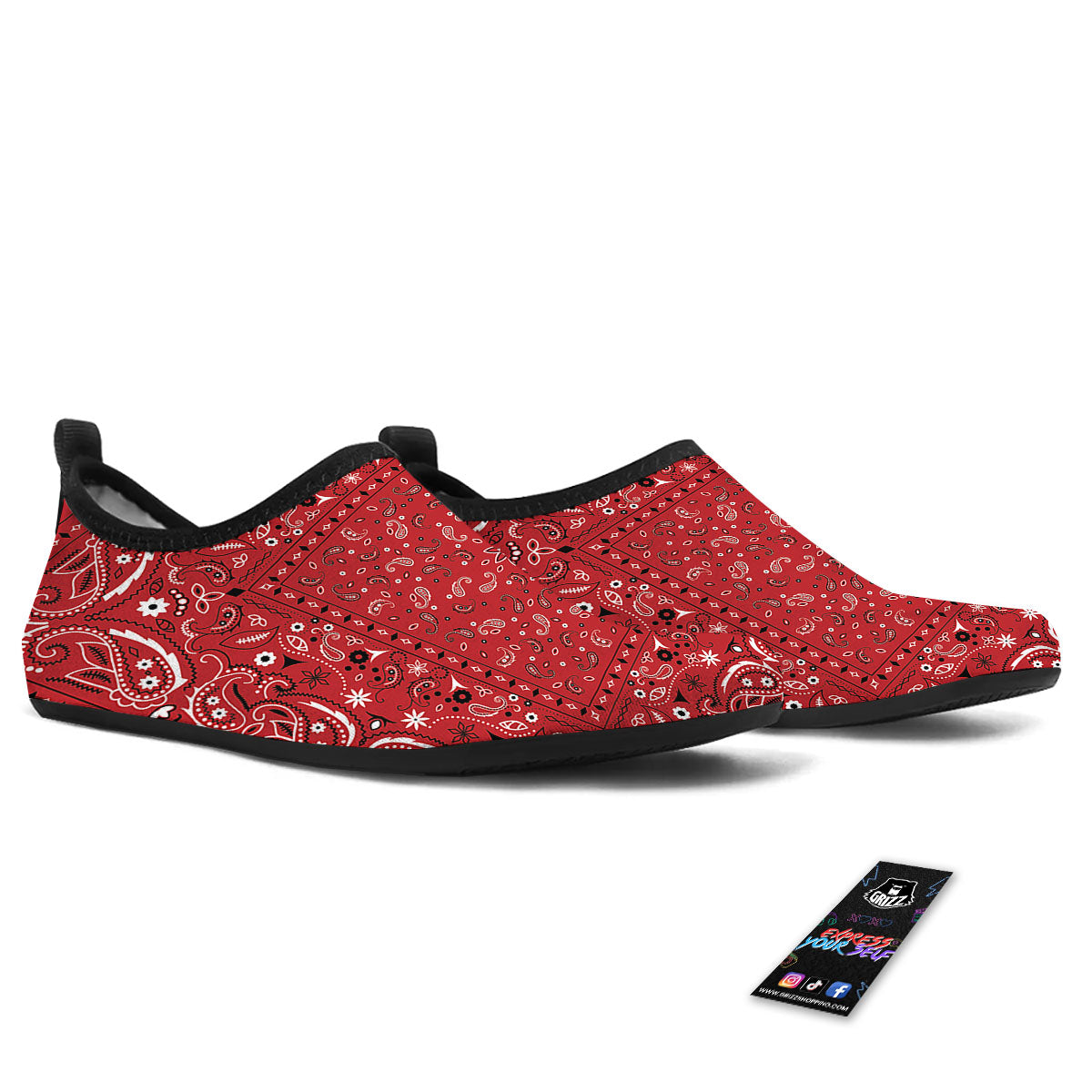 Bandana Red Paisley Print Pattern Water Shoes-grizzshop