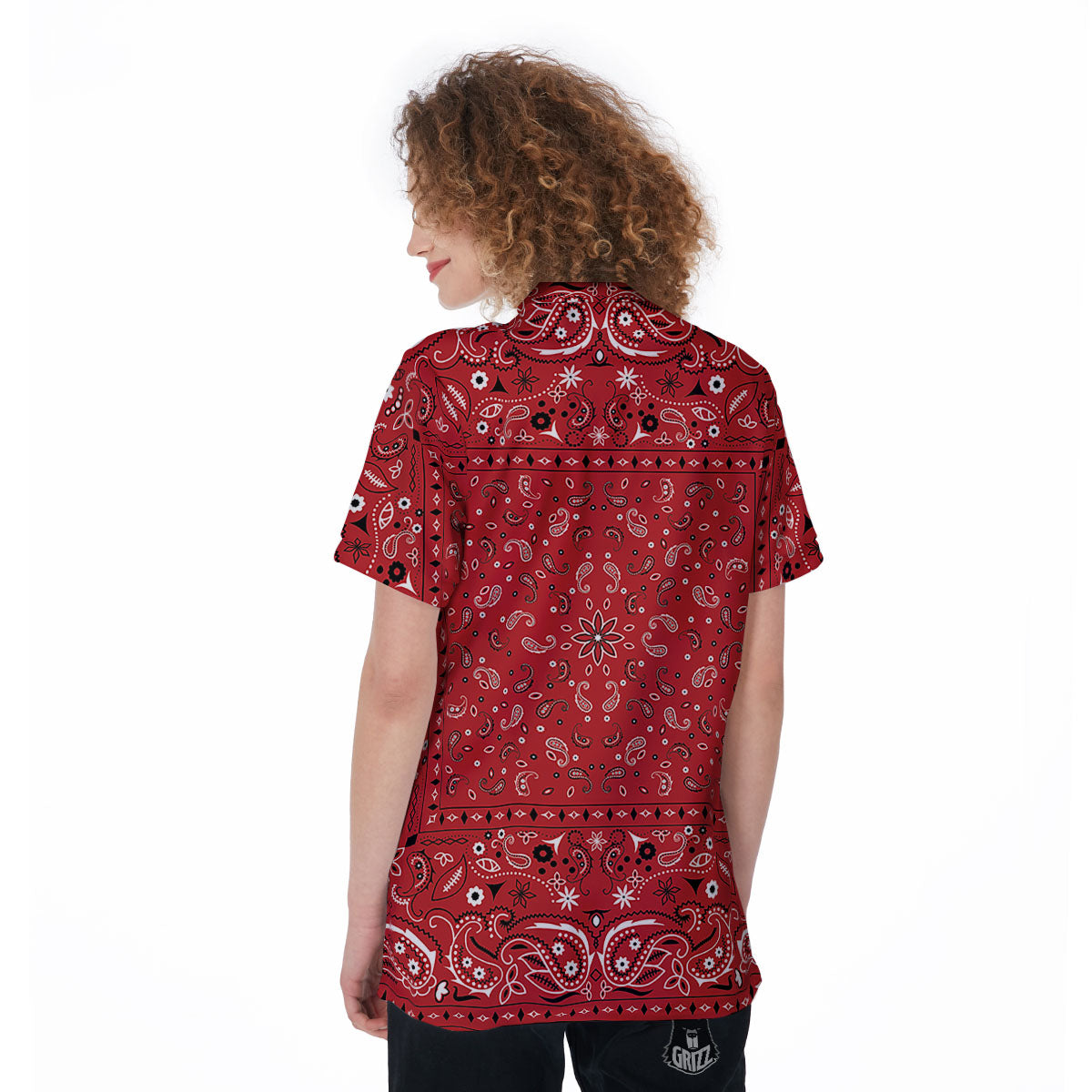 Bandana Red Paisley Print Pattern Women's Golf Shirts-grizzshop