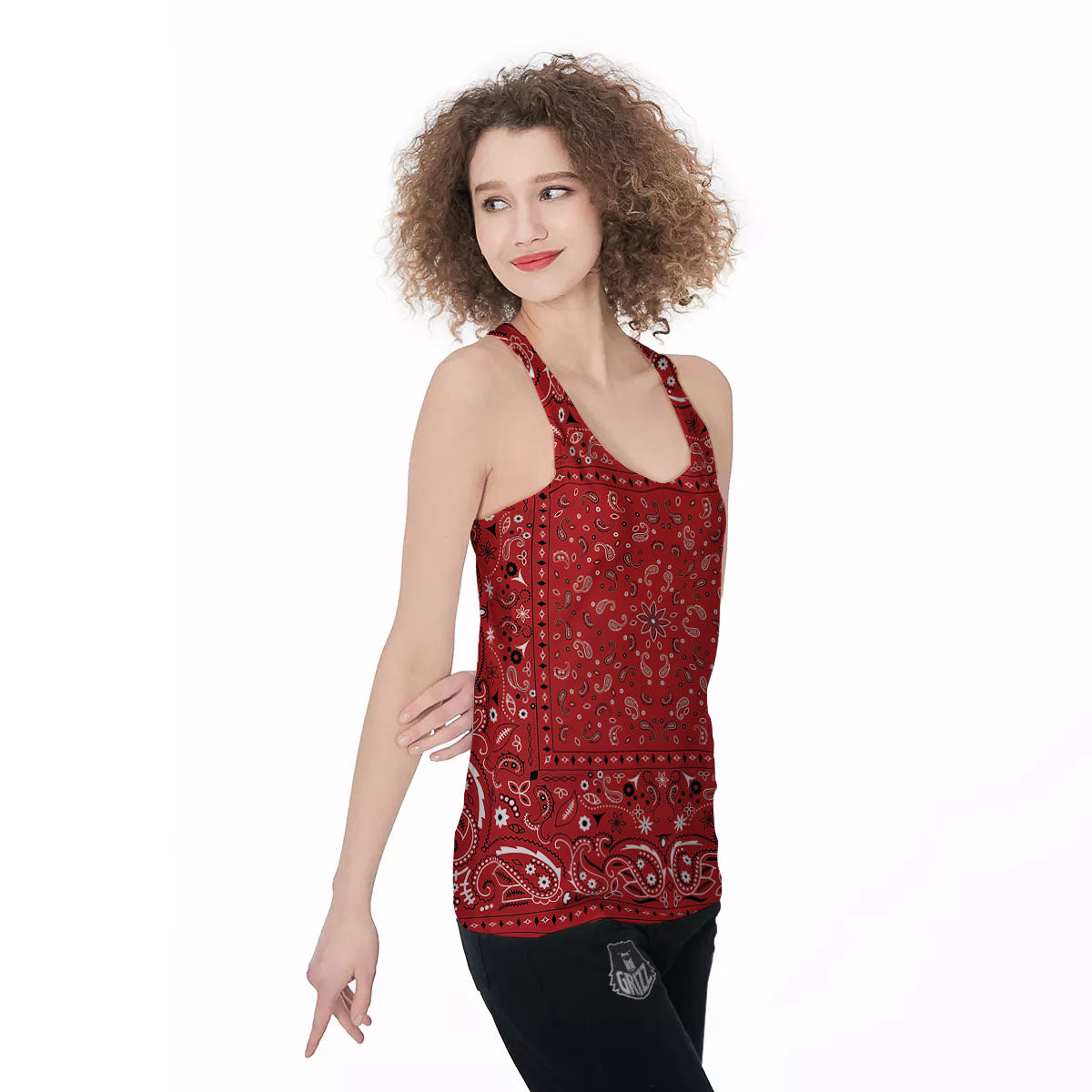 Bandana Red Paisley Print Pattern Women's Racerback Tank Top-grizzshop