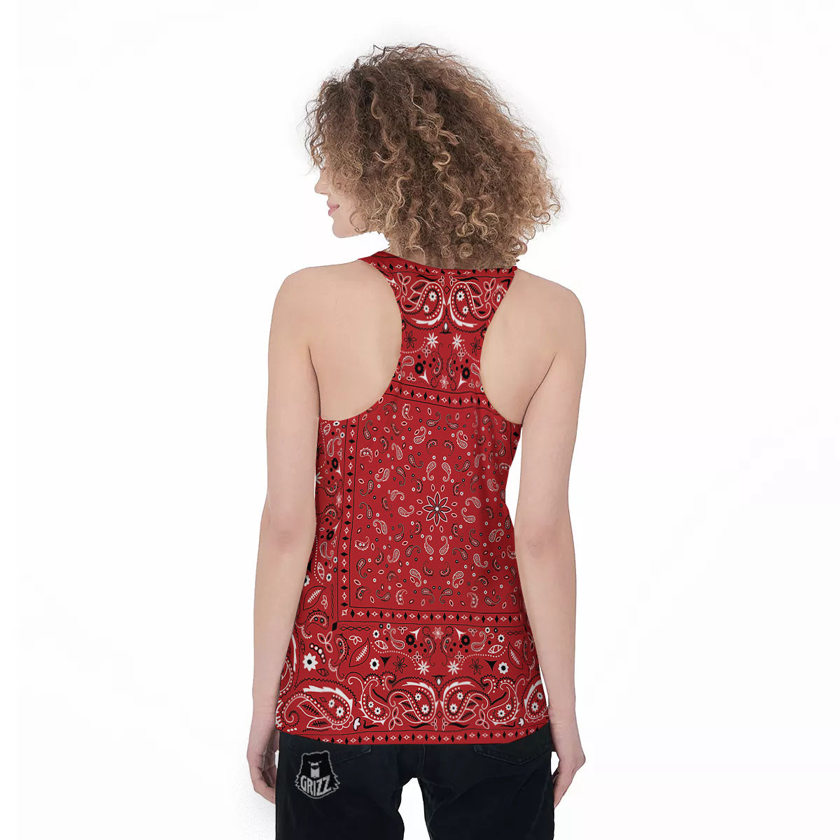 Bandana Red Paisley Print Pattern Women's Racerback Tank Top-grizzshop