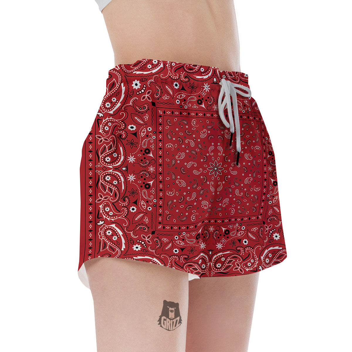 Bandana Red Paisley Print Pattern Women's Shorts-grizzshop