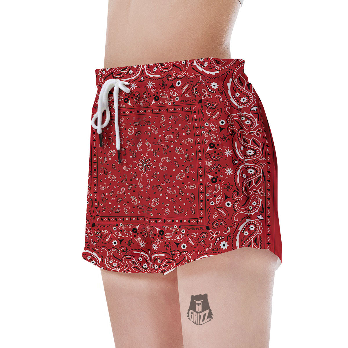 Bandana Red Paisley Print Pattern Women's Shorts-grizzshop