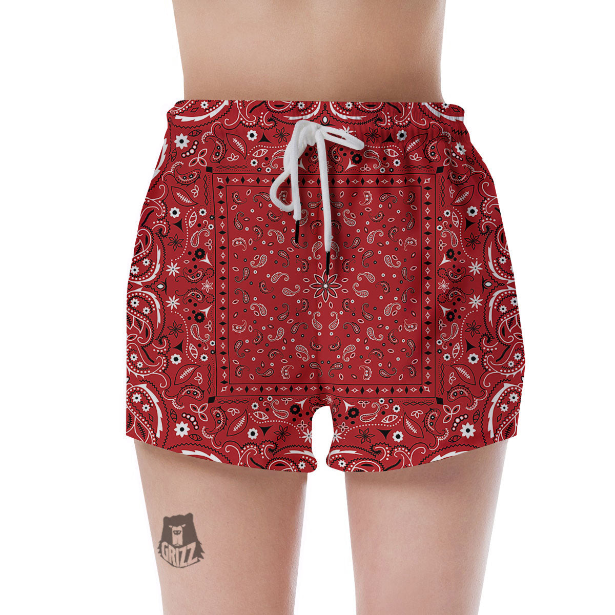 Bandana Red Paisley Print Pattern Women's Shorts-grizzshop