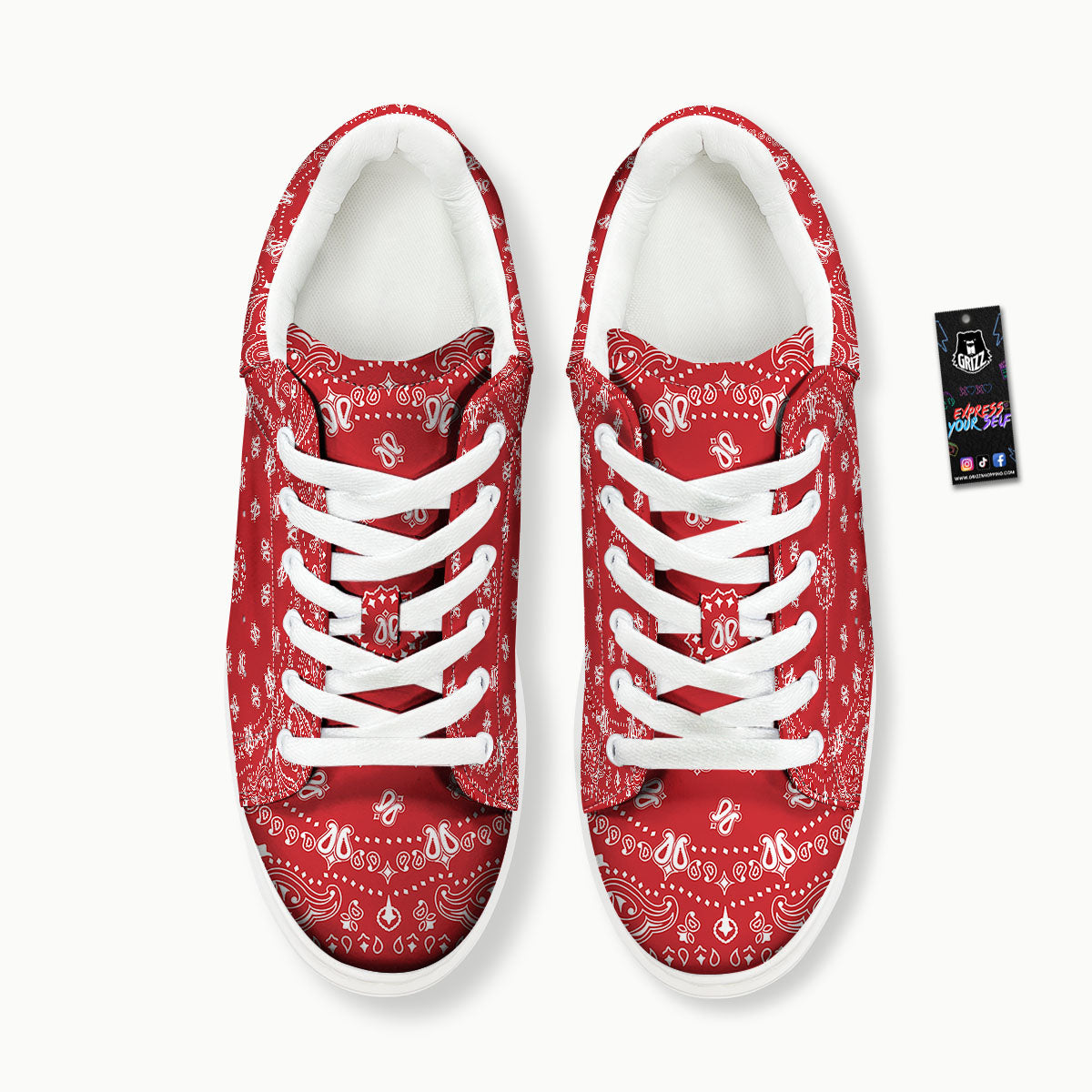 Bandana Red Paisley Print Platform Shoes-grizzshop