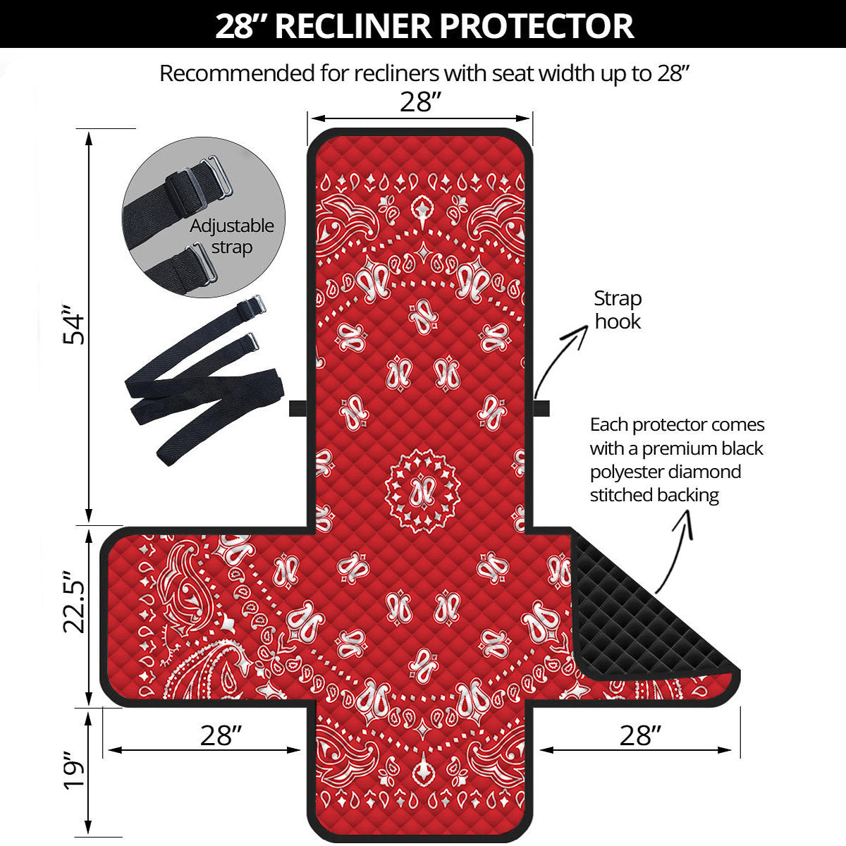 Bandana Red Paisley Print Recliner Protector-grizzshop