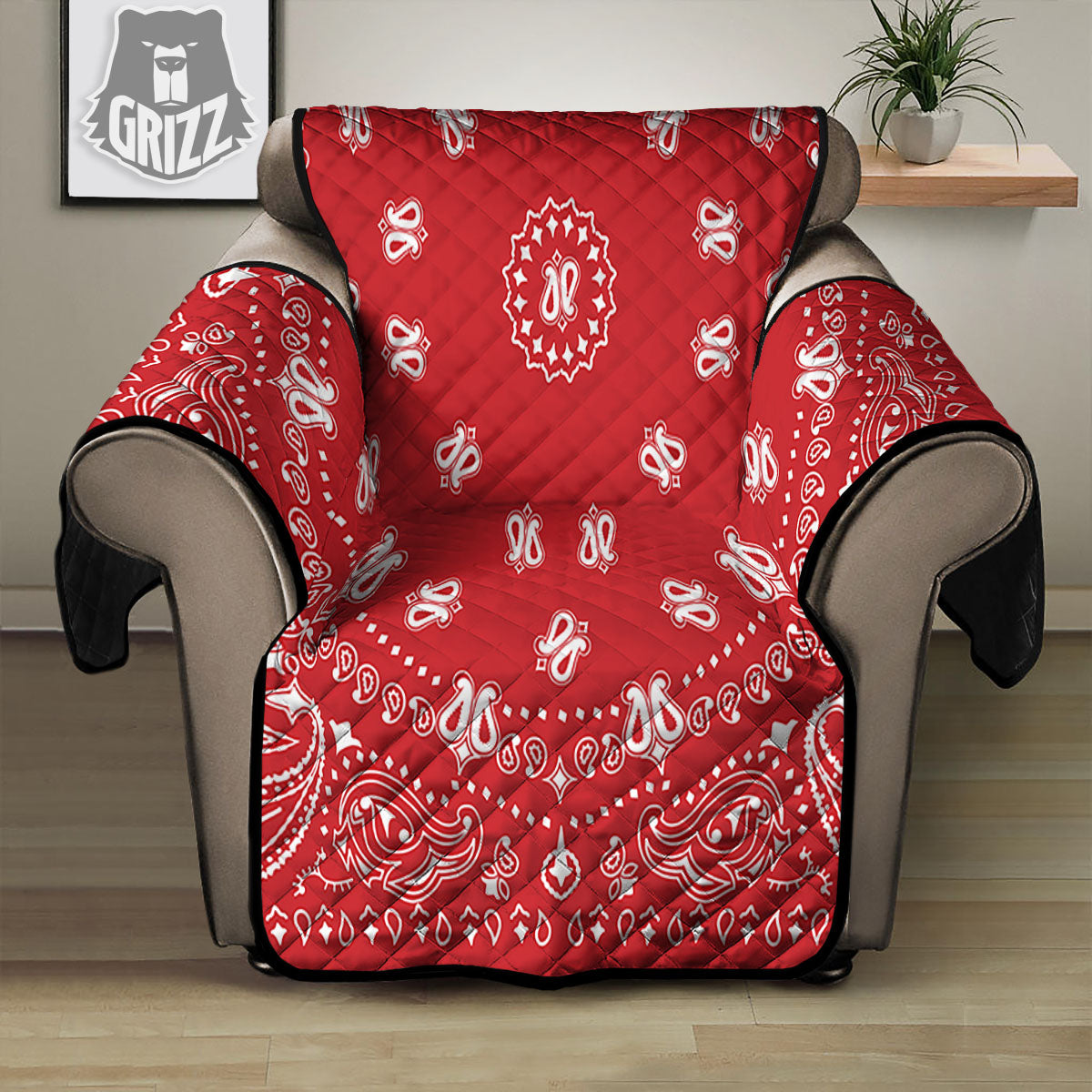 Bandana Red Paisley Print Recliner Protector-grizzshop