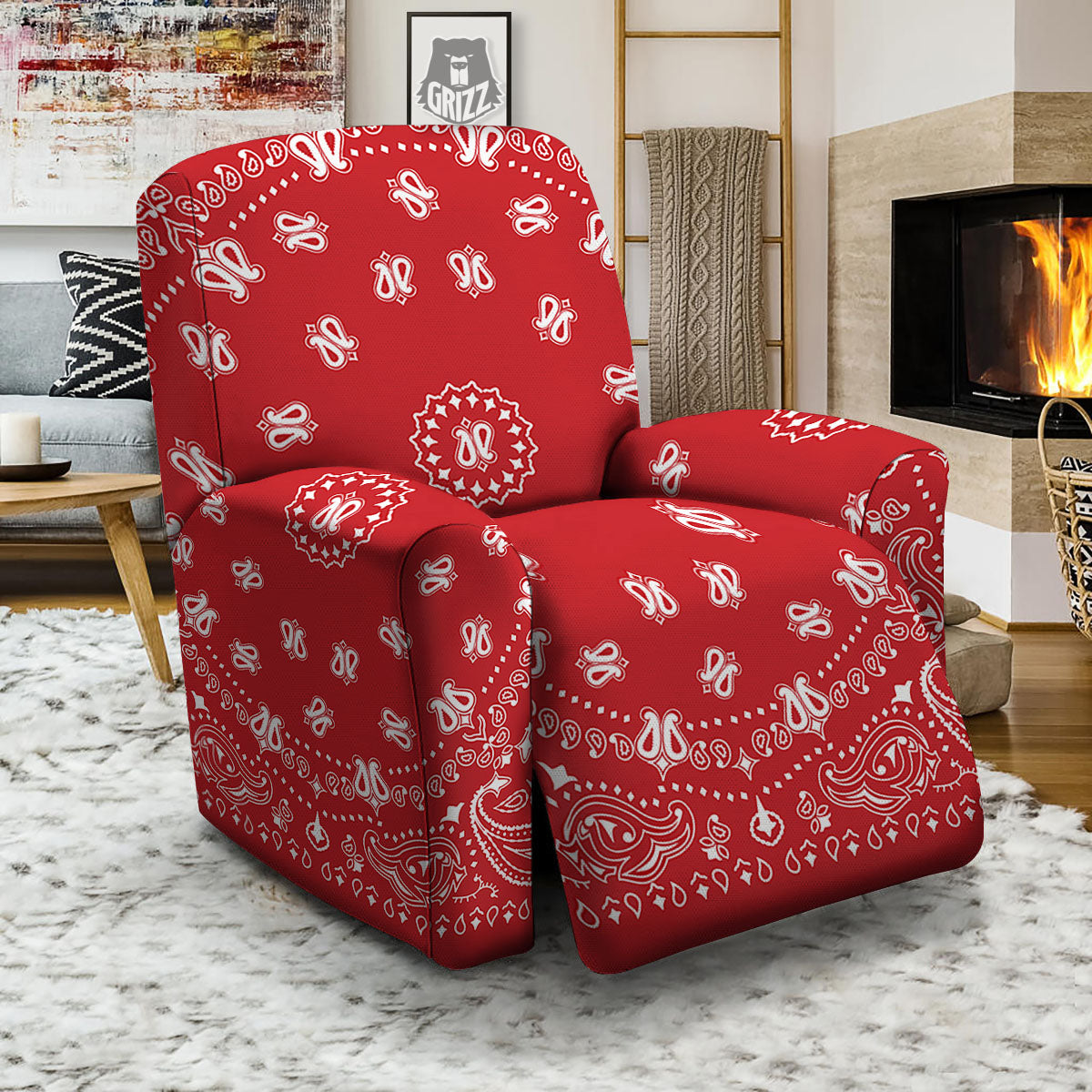 Bandana Red Paisley Print Recliner Slipcover-grizzshop