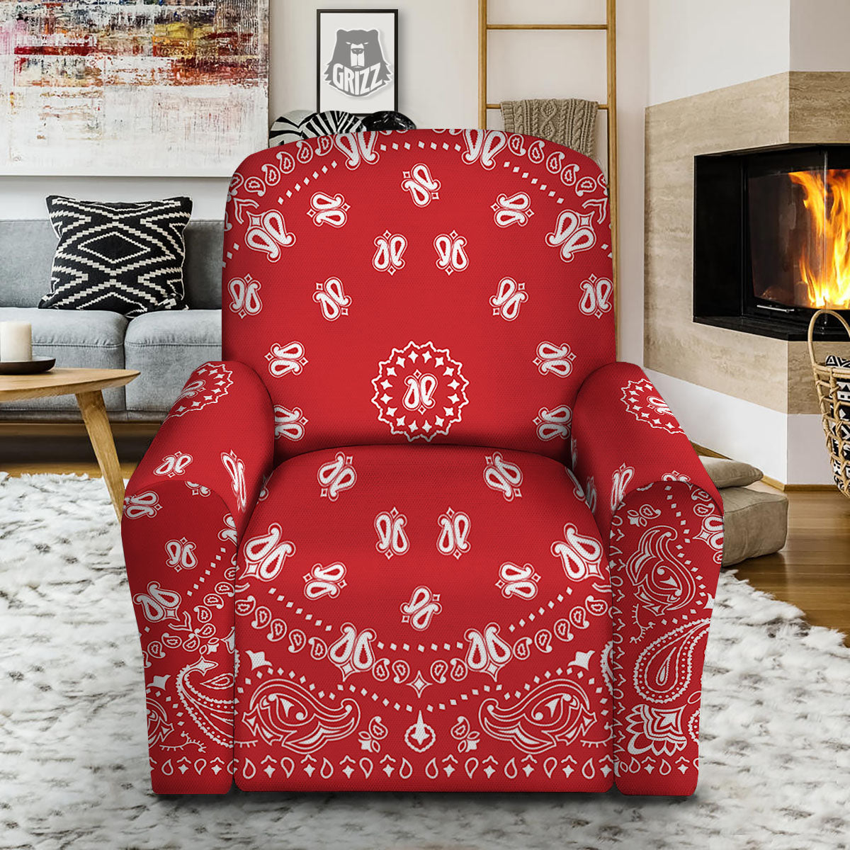 Bandana Red Paisley Print Recliner Slipcover-grizzshop