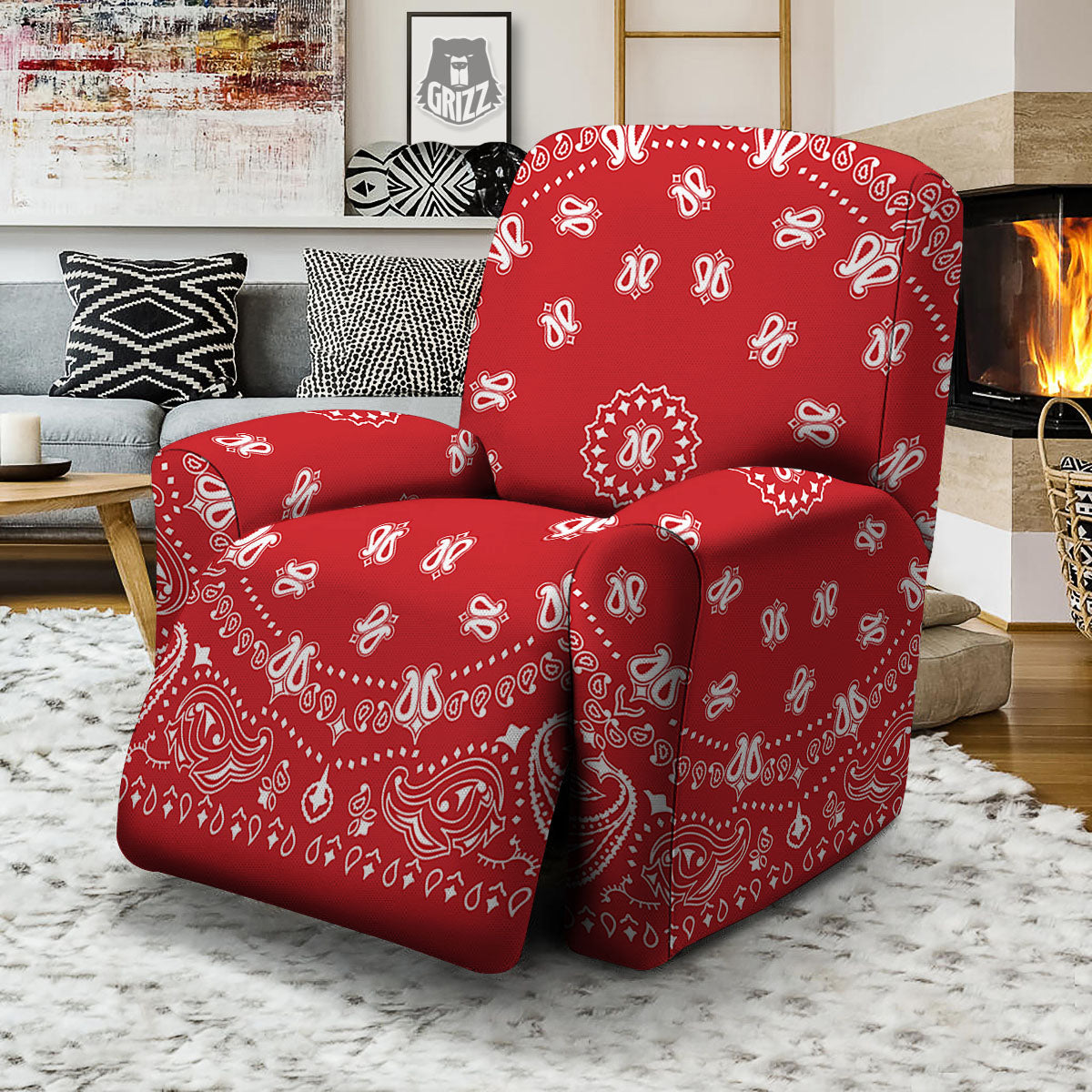 Bandana Red Paisley Print Recliner Slipcover-grizzshop