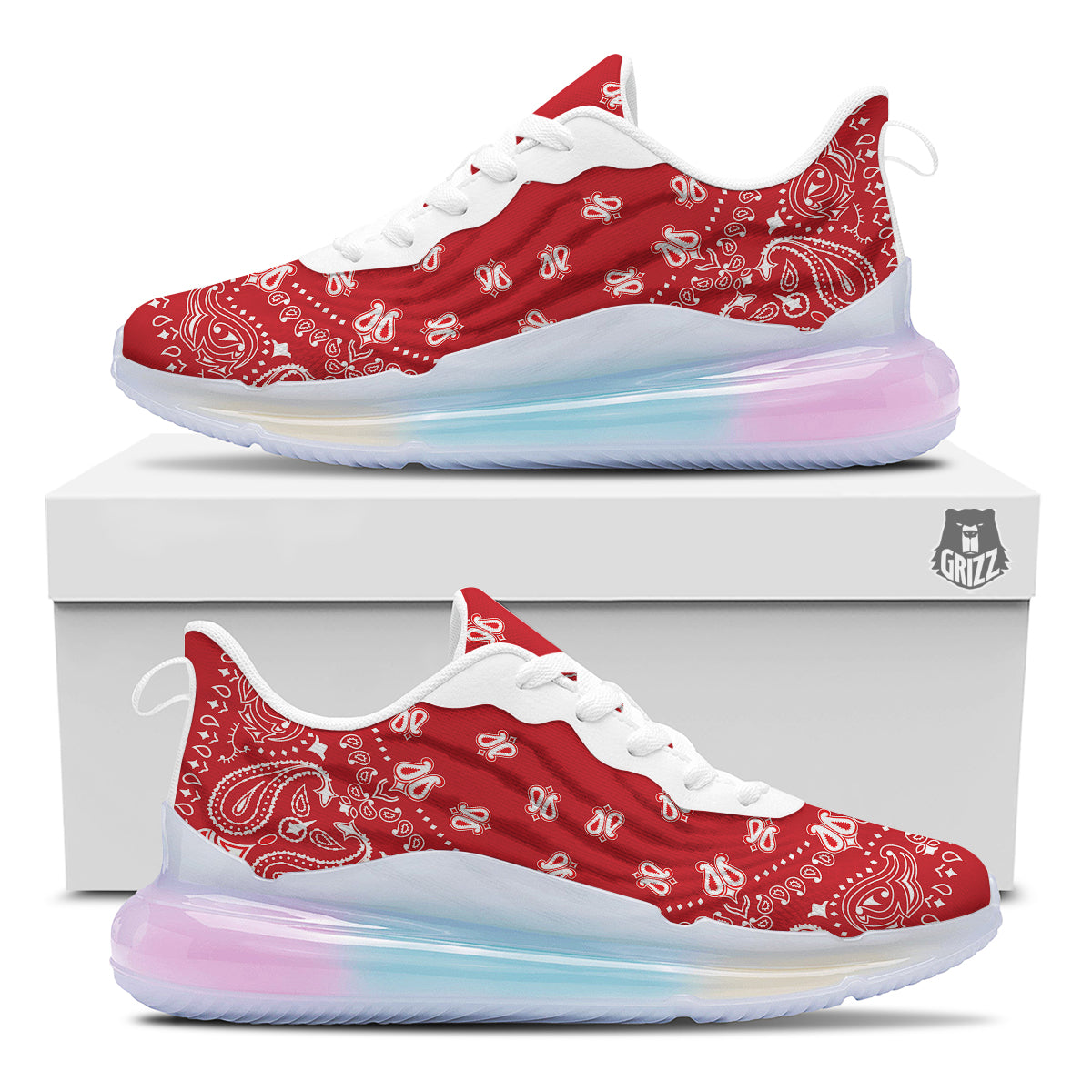 Bandana Red Paisley Print Running Sneakers-grizzshop