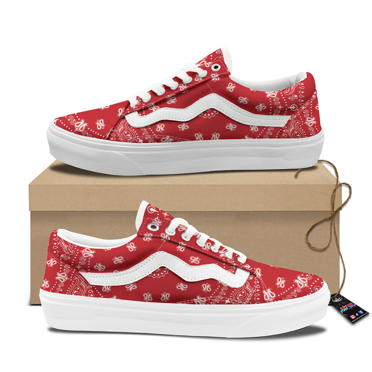 Bandana Red Paisley Print Skate Shoes-grizzshop
