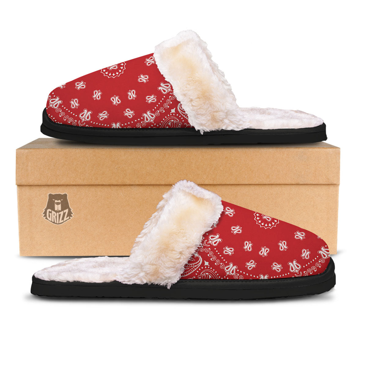 Bandana Red Paisley Print Slippers-grizzshop
