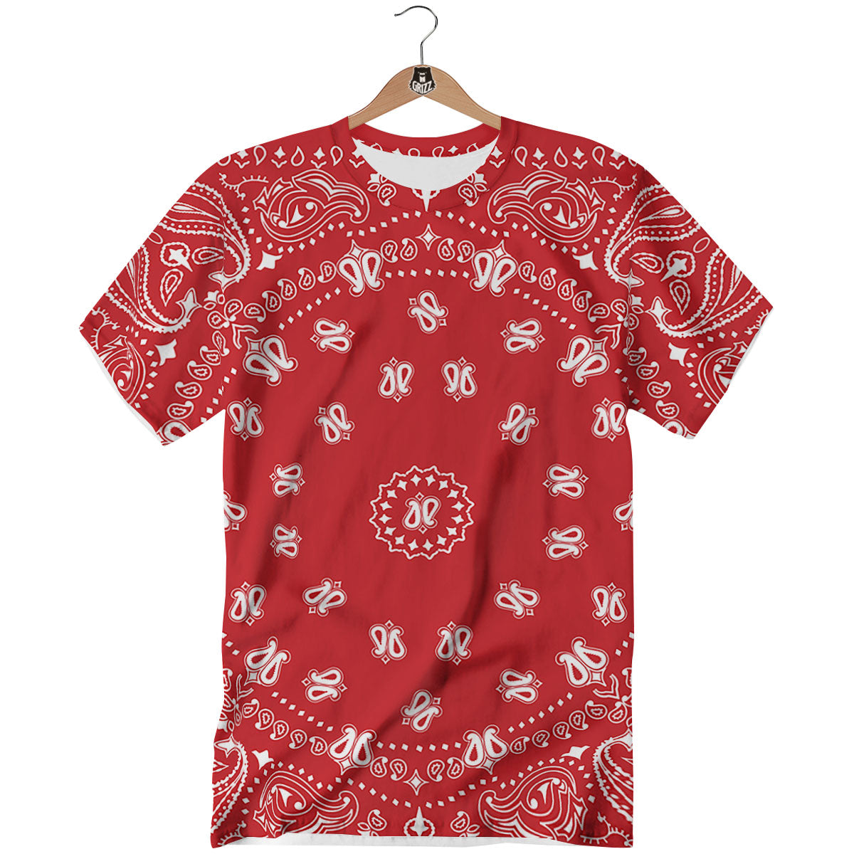 Bandana Red Paisley Print T-Shirt-grizzshop