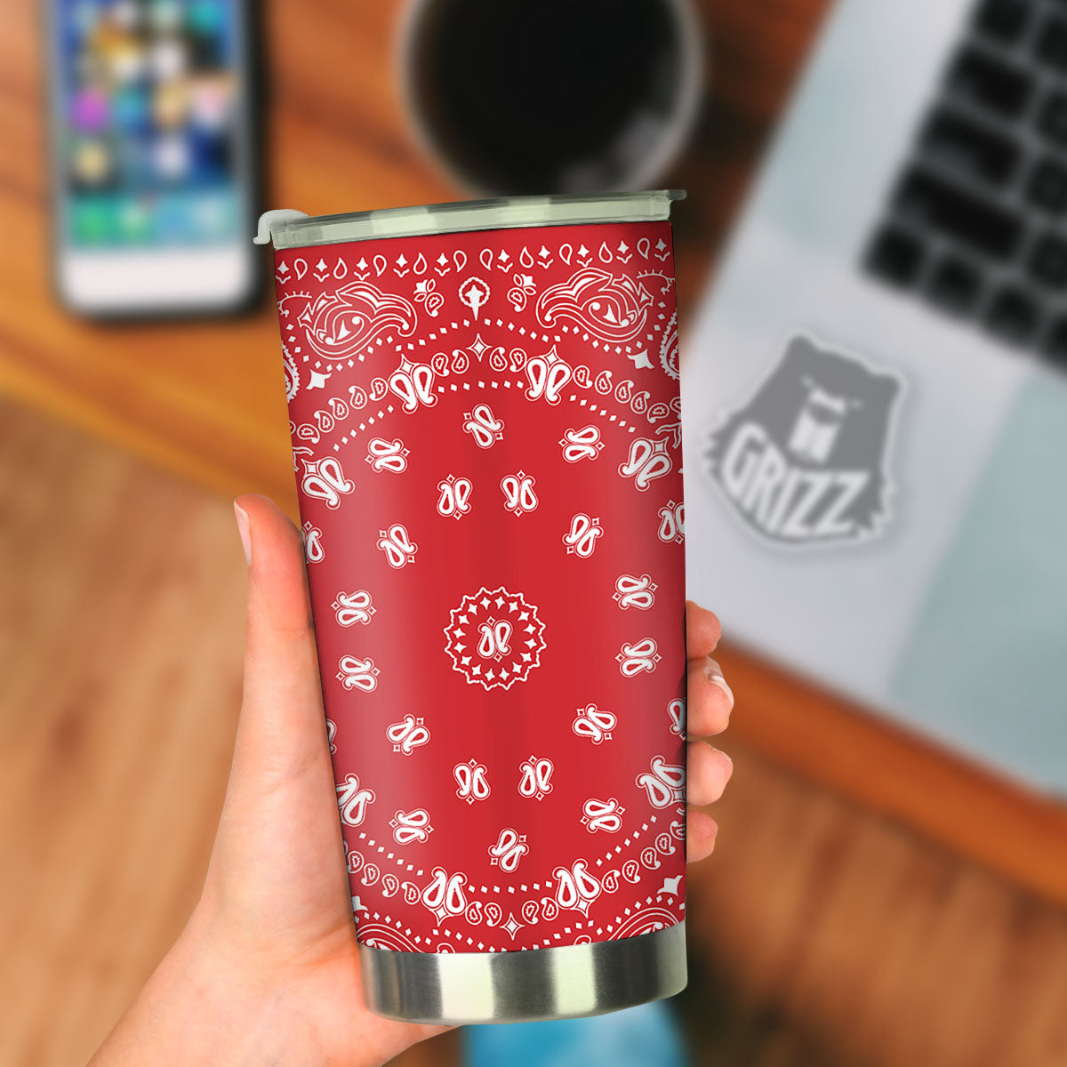 Bandana Red Paisley Print Tumbler-grizzshop