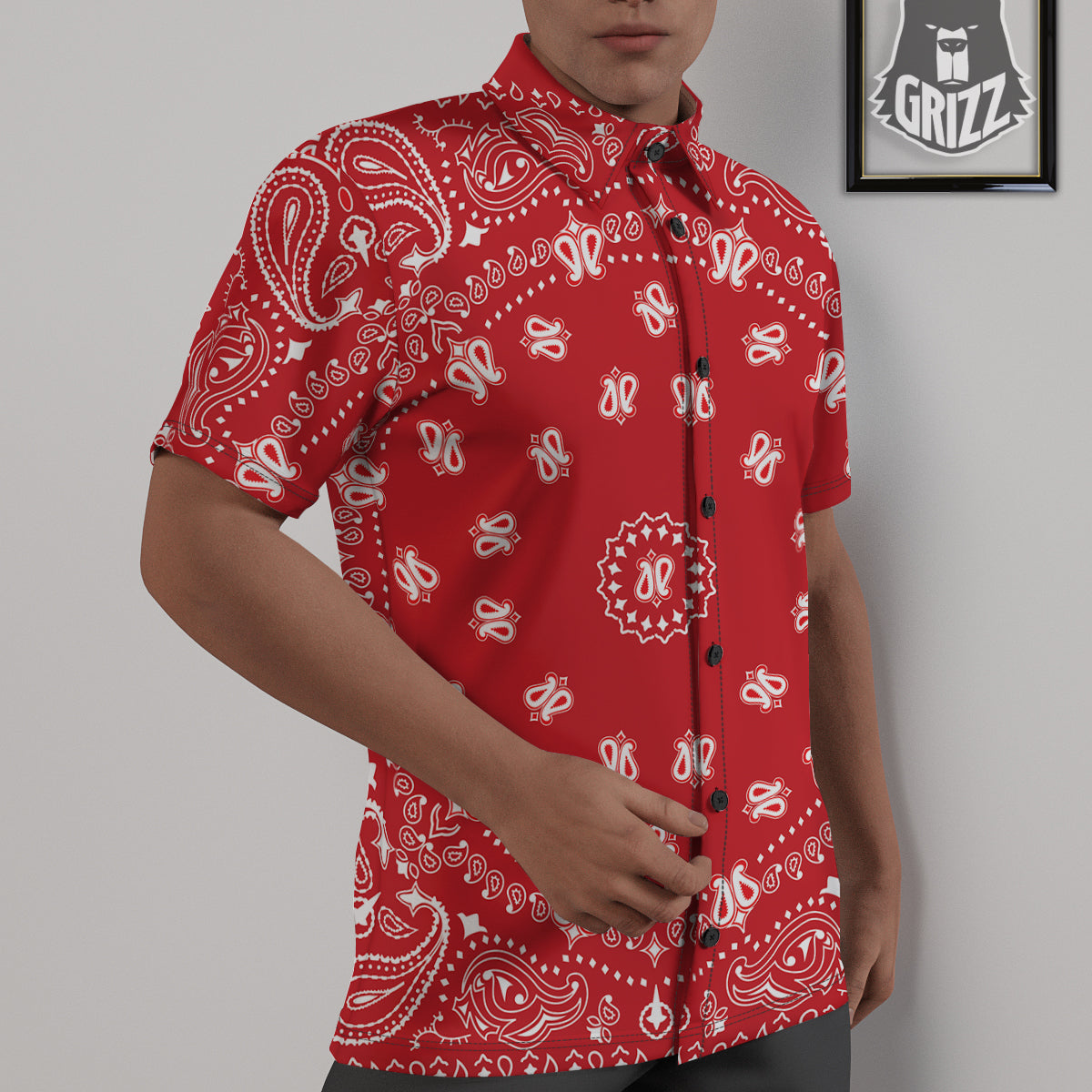 Bandana Red Paisley Print Untucked Shirts-grizzshop