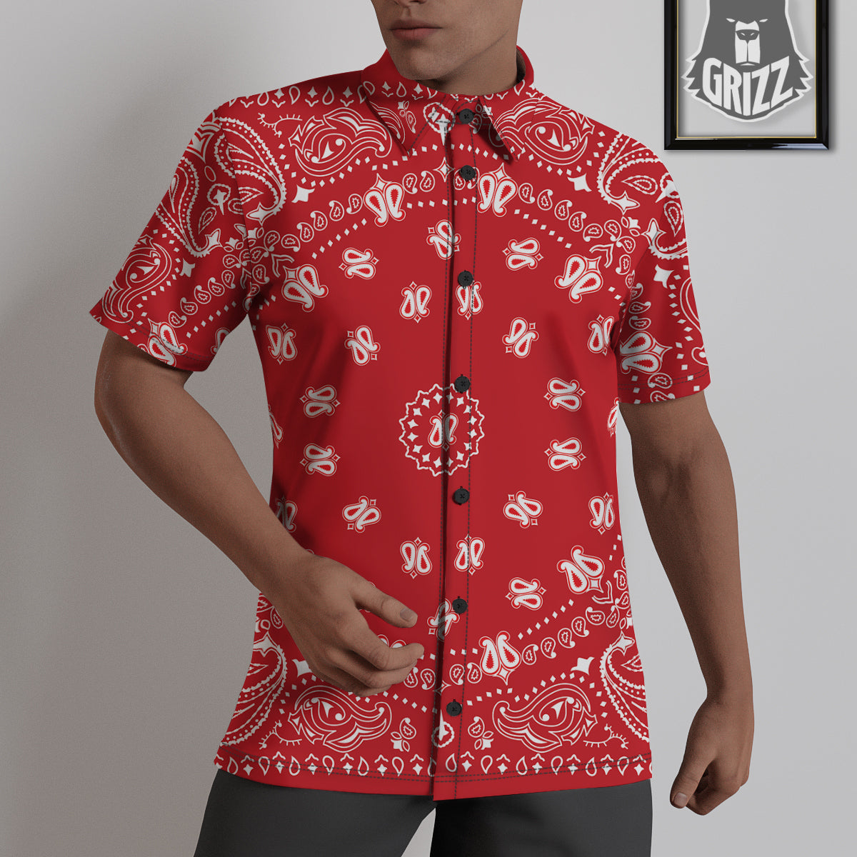 Bandana Red Paisley Print Untucked Shirts-grizzshop