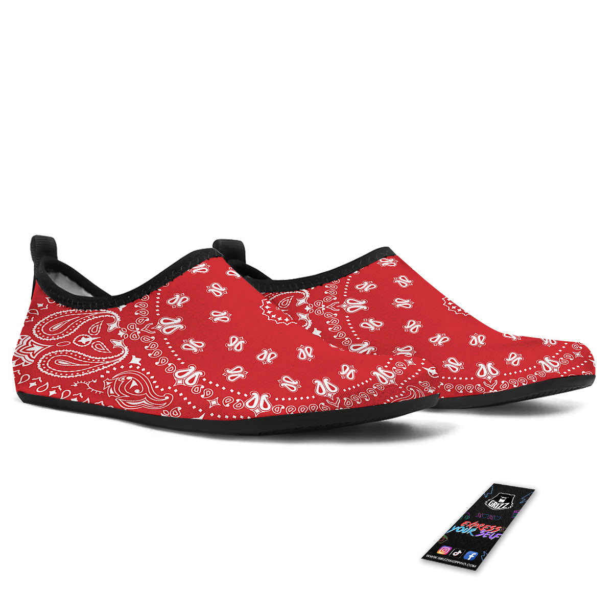 Bandana Red Paisley Print Water Shoes-grizzshop