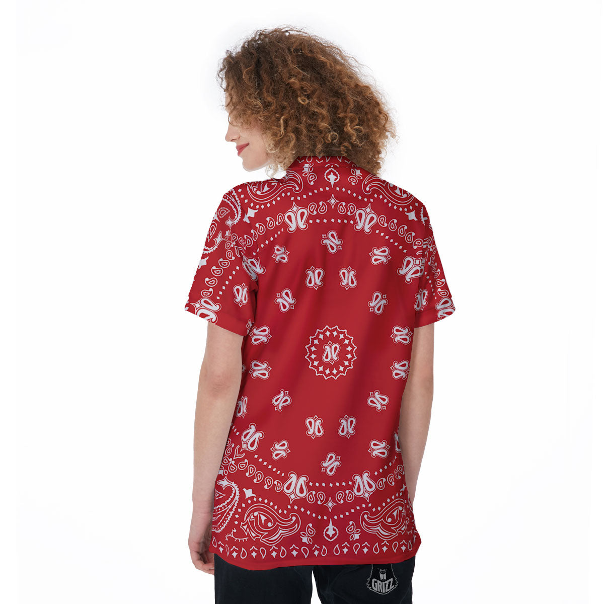 Bandana Red Paisley Print Women's Golf Shirts-grizzshop