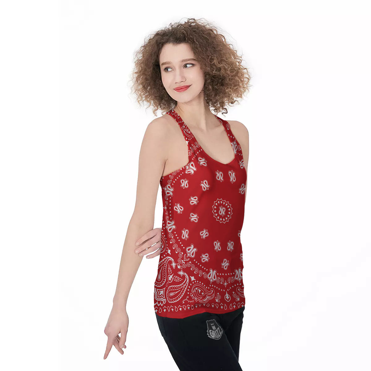 Bandana Red Paisley Print Women's Racerback Tank Top-grizzshop