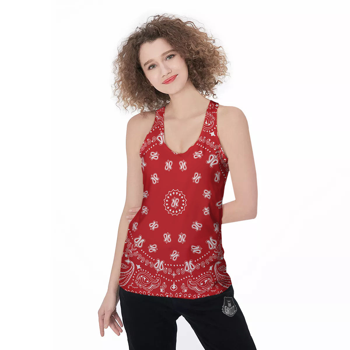 Bandana Red Paisley Print Women's Racerback Tank Top-grizzshop