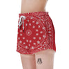 Bandana Red Paisley Print Women's Shorts-grizzshop