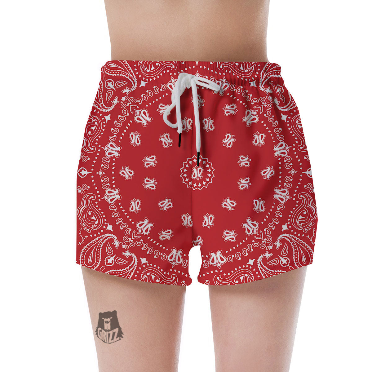 Bandana Red Paisley Print Women's Shorts-grizzshop