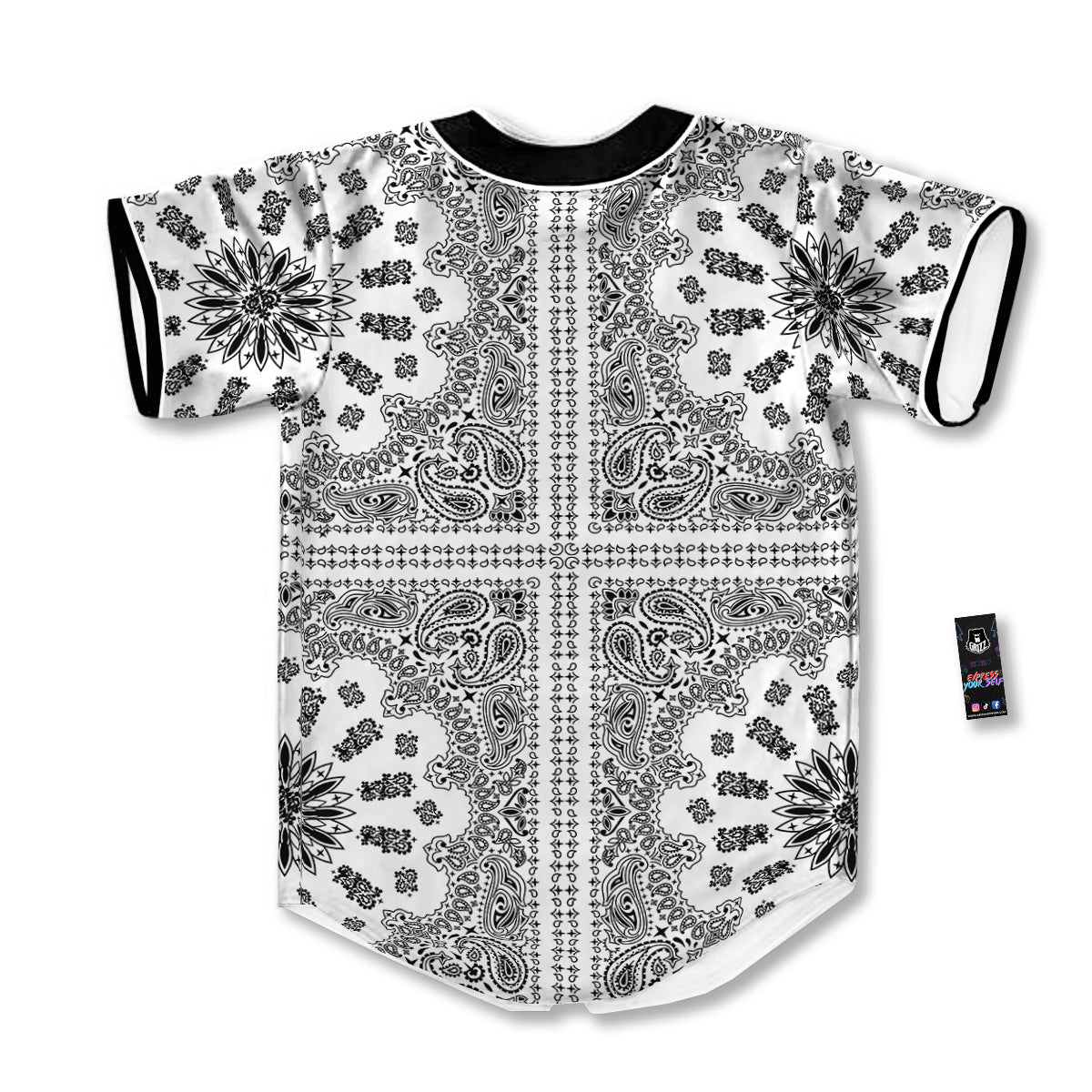 Bandana White And Black Paisley Print Pattern Baseball Jersey-grizzshop