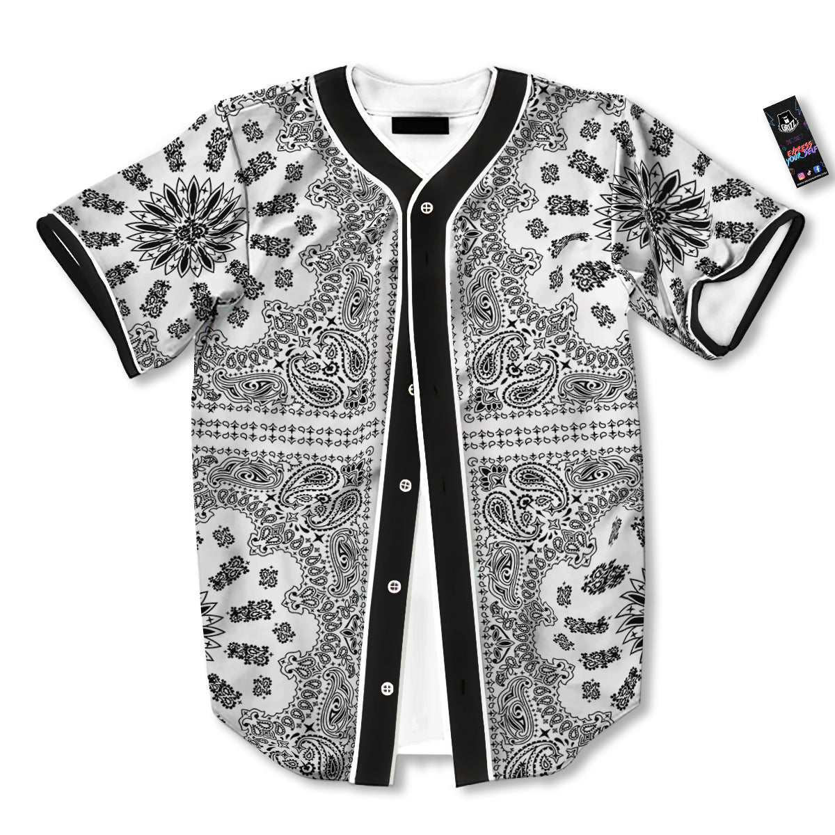 Bandana White And Black Paisley Print Pattern Baseball Jersey-grizzshop
