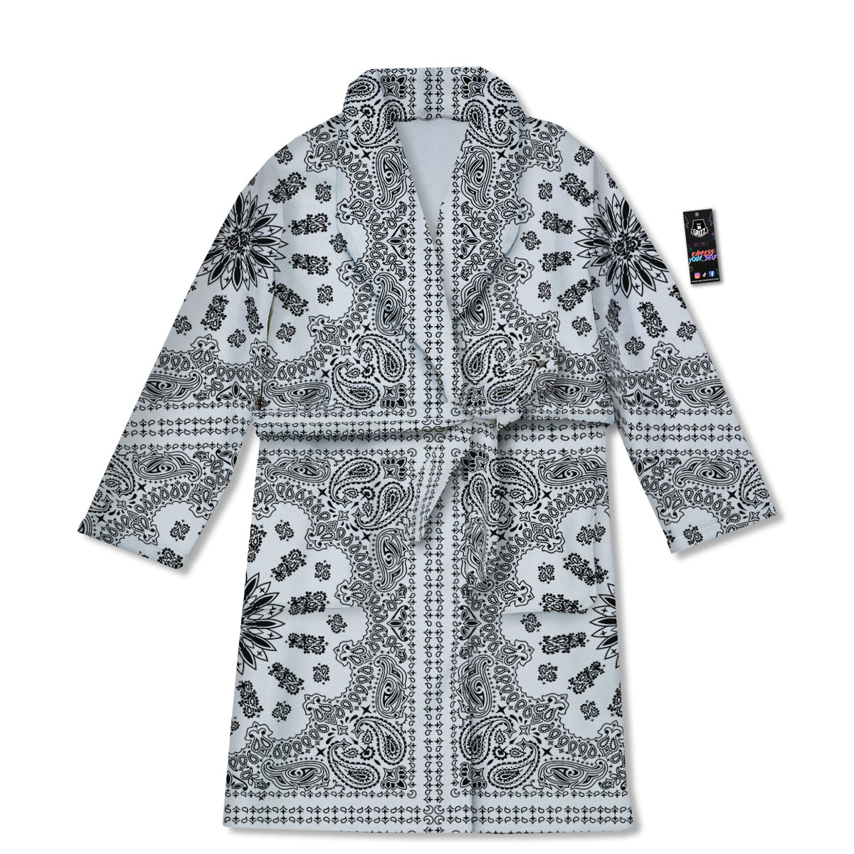 Bandana White And Black Paisley Print Pattern Bathrobe-grizzshop
