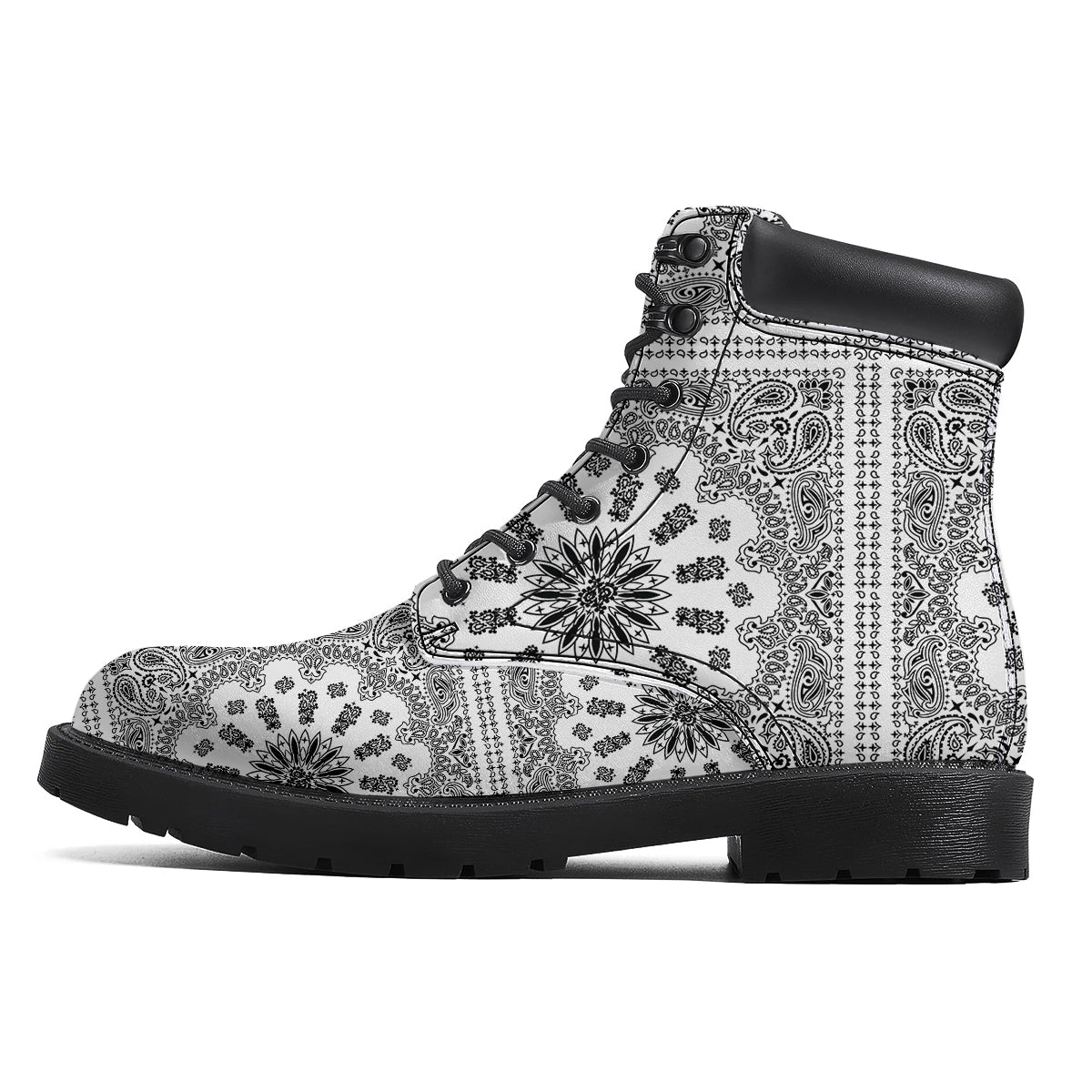 Bandana White And Black Paisley Print Pattern Boots-grizzshop