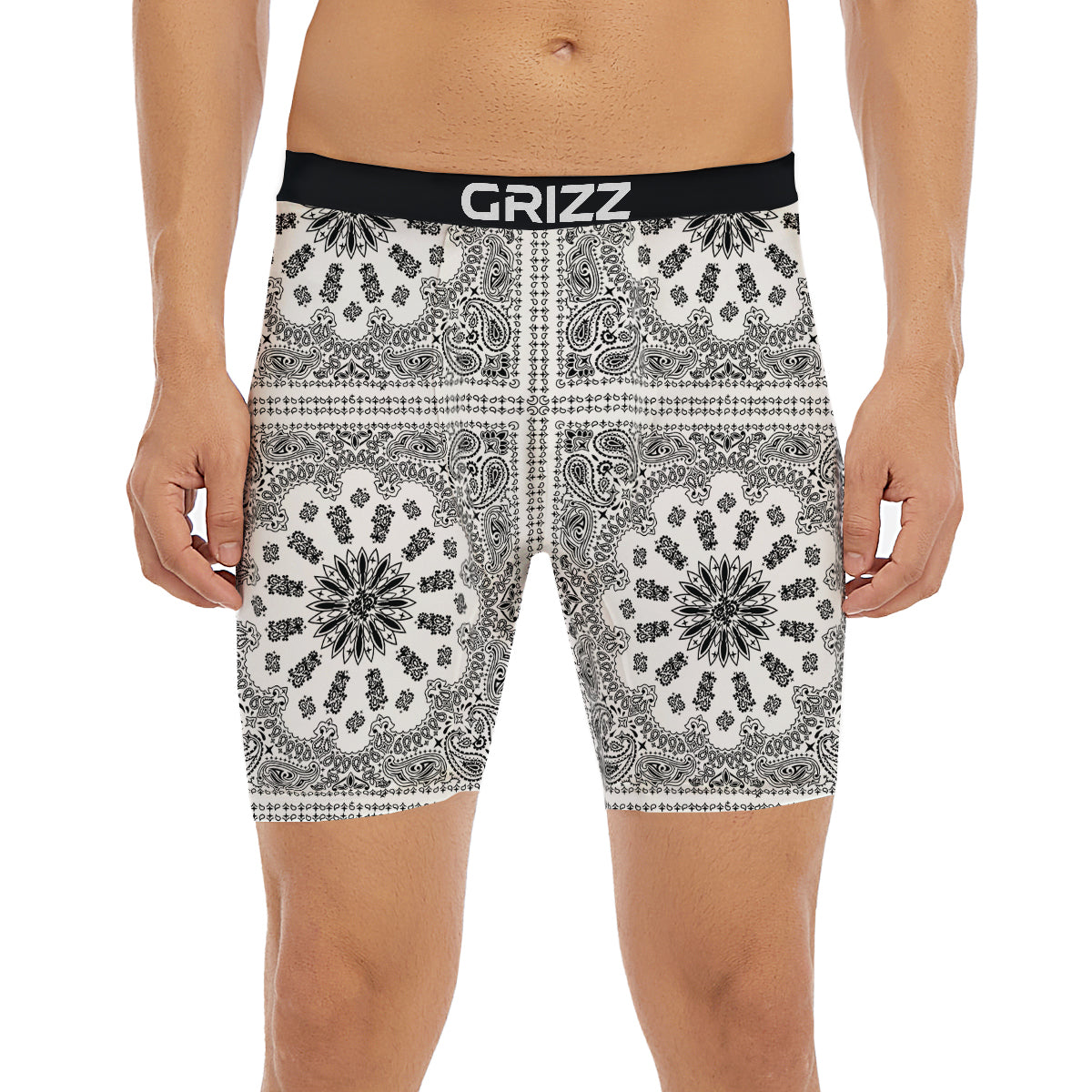 Bandana White And Black Paisley Print Pattern Boxer Briefs-grizzshop