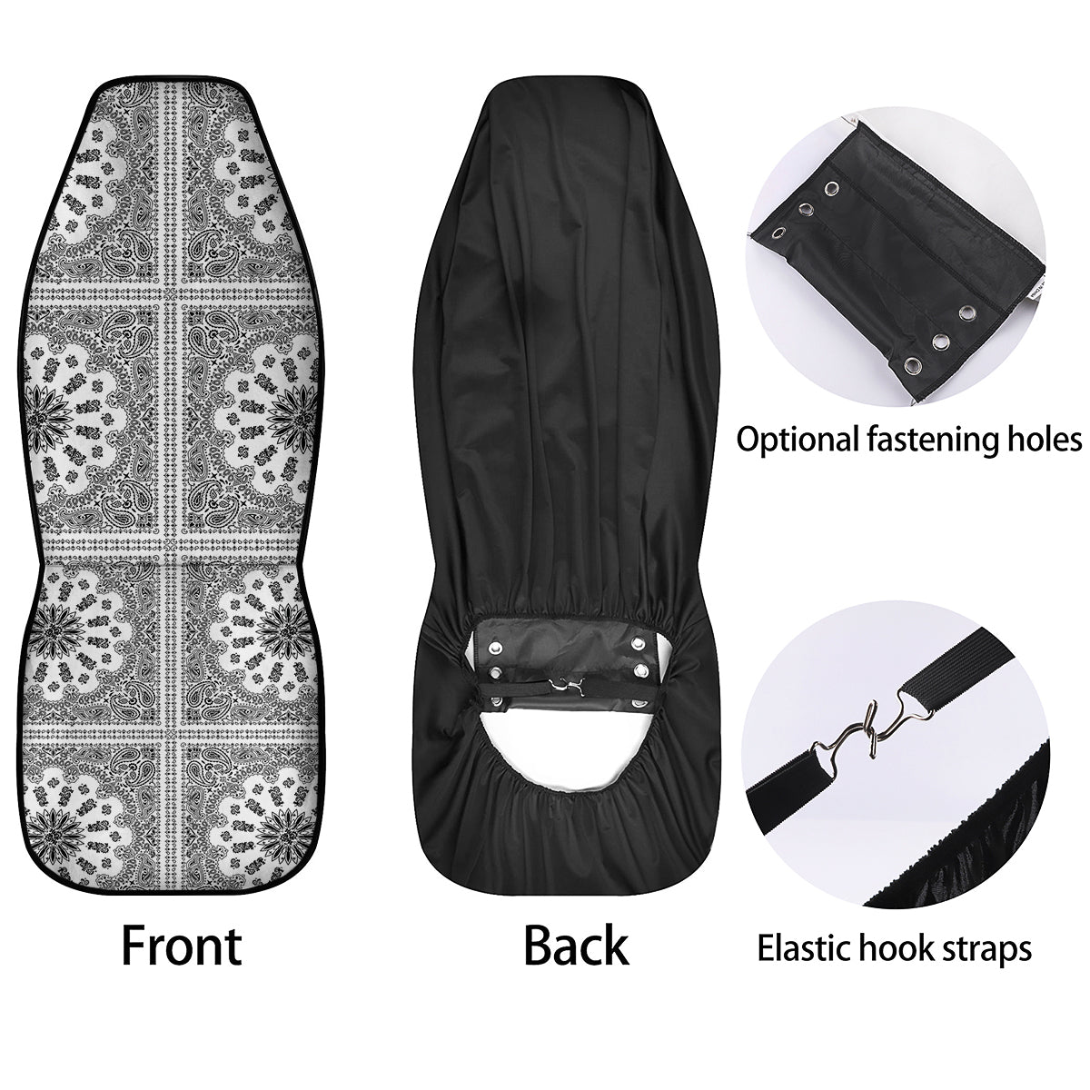 Bandana White And Black Paisley Print Pattern Car Seat Covers-grizzshop