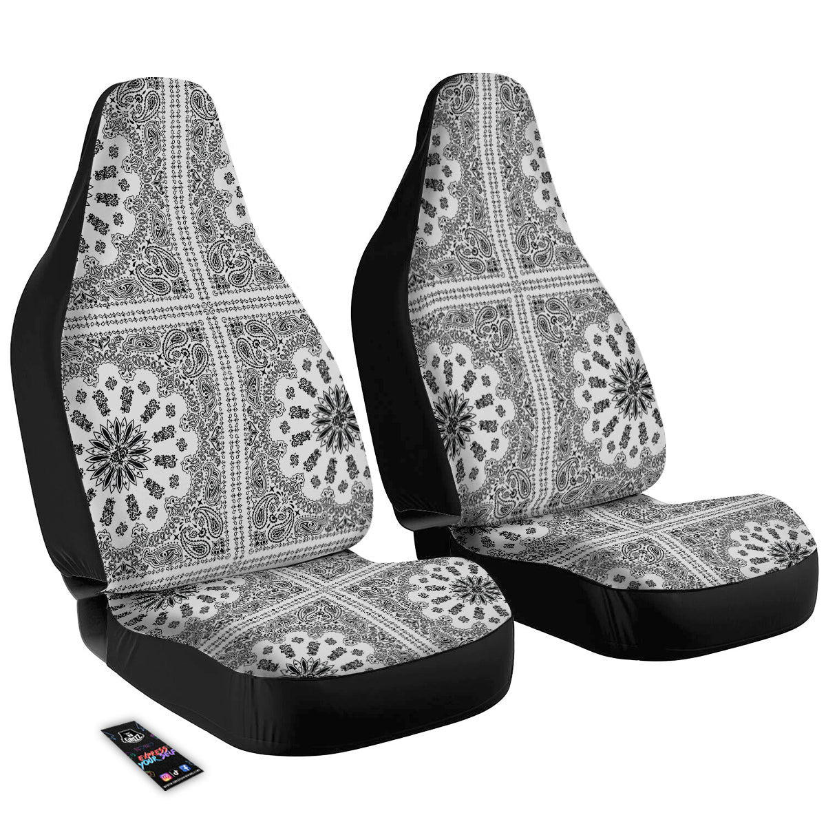 Bandana White And Black Paisley Print Pattern Car Seat Covers-grizzshop