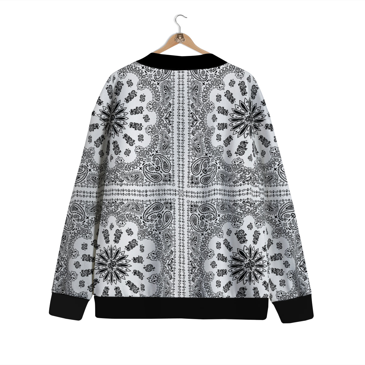 Bandana White And Black Paisley Print Pattern Cardigan-grizzshop