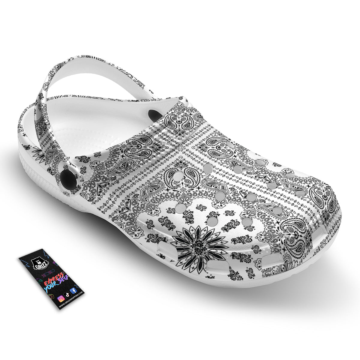 Bandana White And Black Paisley Print Pattern Clog-grizzshop