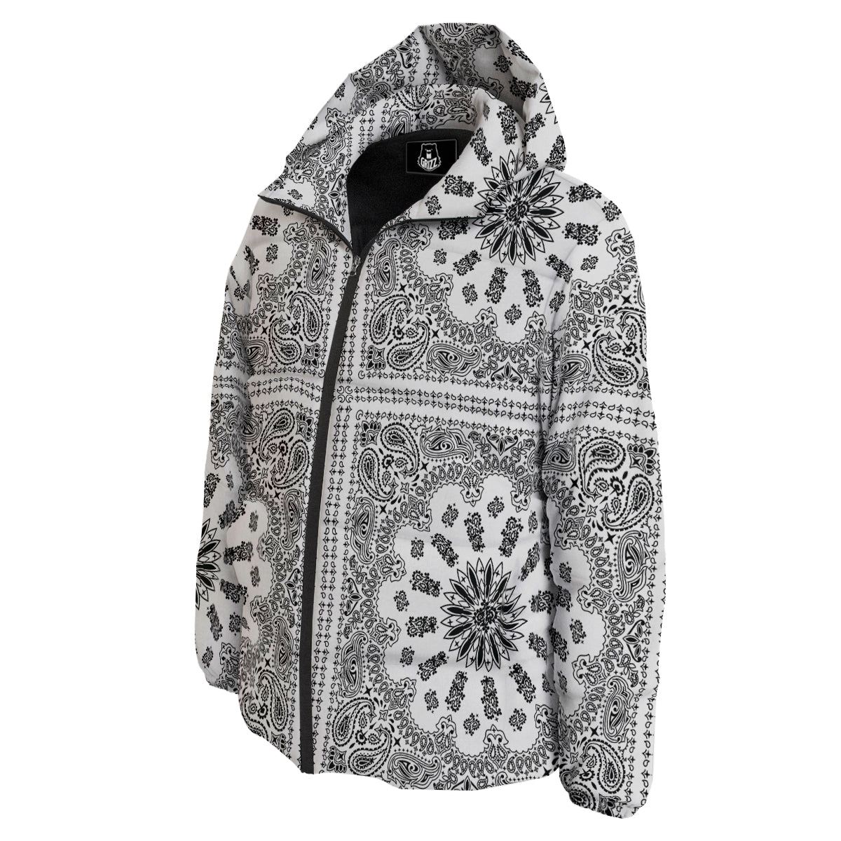 Bandana White And Black Paisley Print Pattern Down Jacket-grizzshop