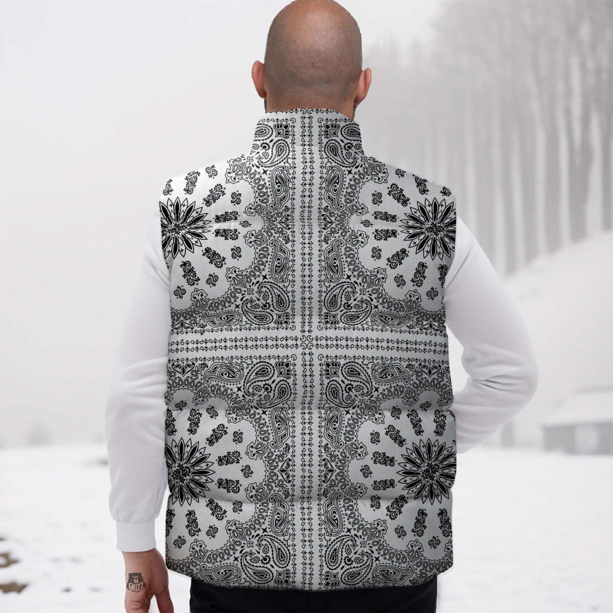 Bandana White And Black Paisley Print Pattern Down Vest