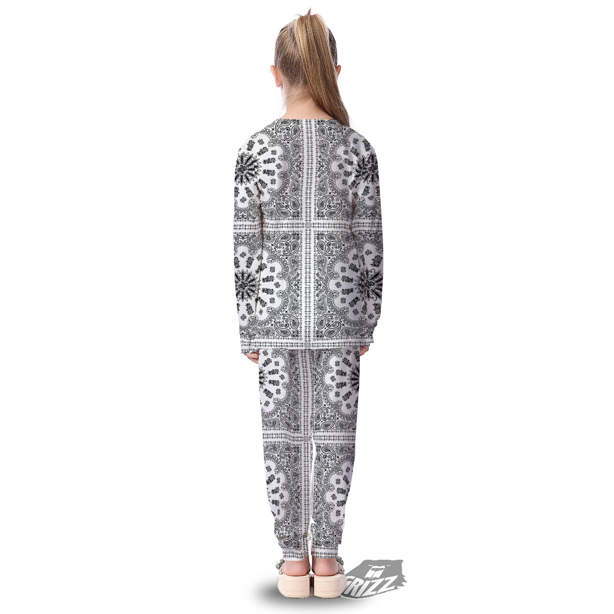 Bandana White And Black Paisley Print Pattern Kid's Pajamas-grizzshop