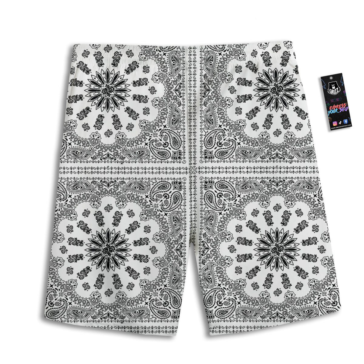 Bandana White And Black Paisley Print Pattern Men's Athletic Shorts