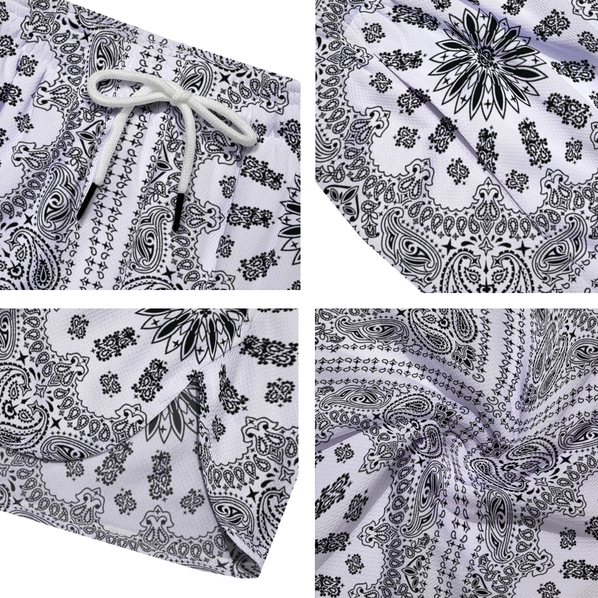 Bandana White And Black Paisley Print Pattern Men's Running Shorts-grizzshop