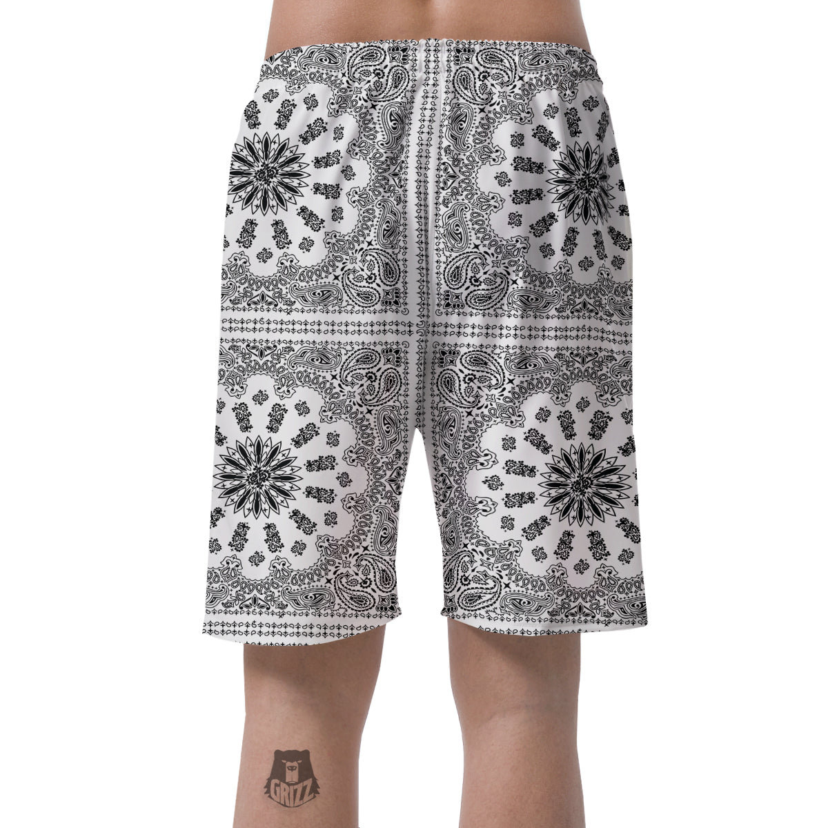 Bandana White And Black Paisley Print Pattern Men's Shorts-grizzshop