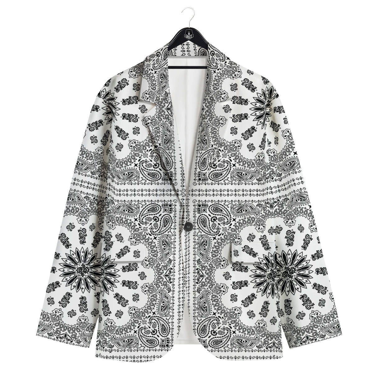 Bandana White And Black Paisley Print Pattern Men's Sport Coat-grizzshop