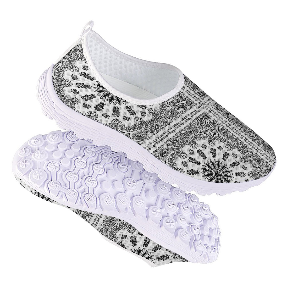 Bandana White And Black Paisley Print Pattern Nurse Shoes-grizzshop