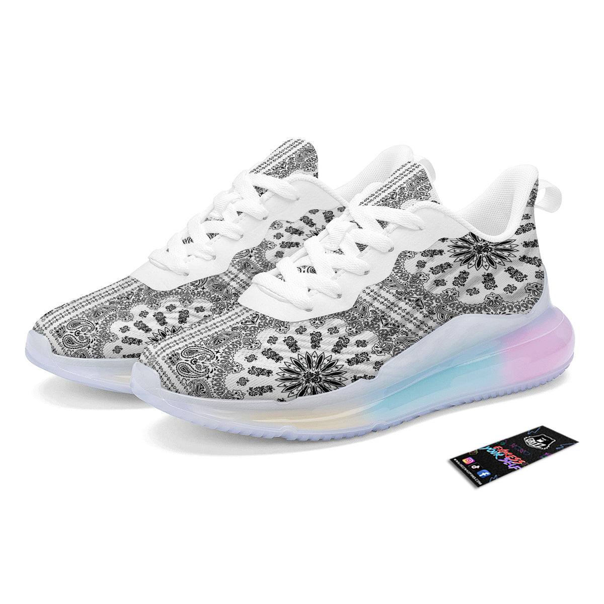 Bandana White And Black Paisley Print Pattern Running Sneakers-grizzshop
