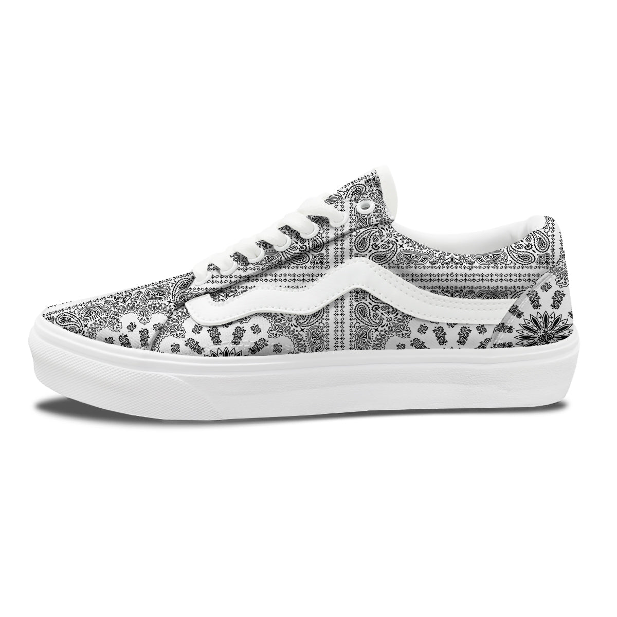 Bandana White And Black Paisley Print Pattern Skate Shoes-grizzshop