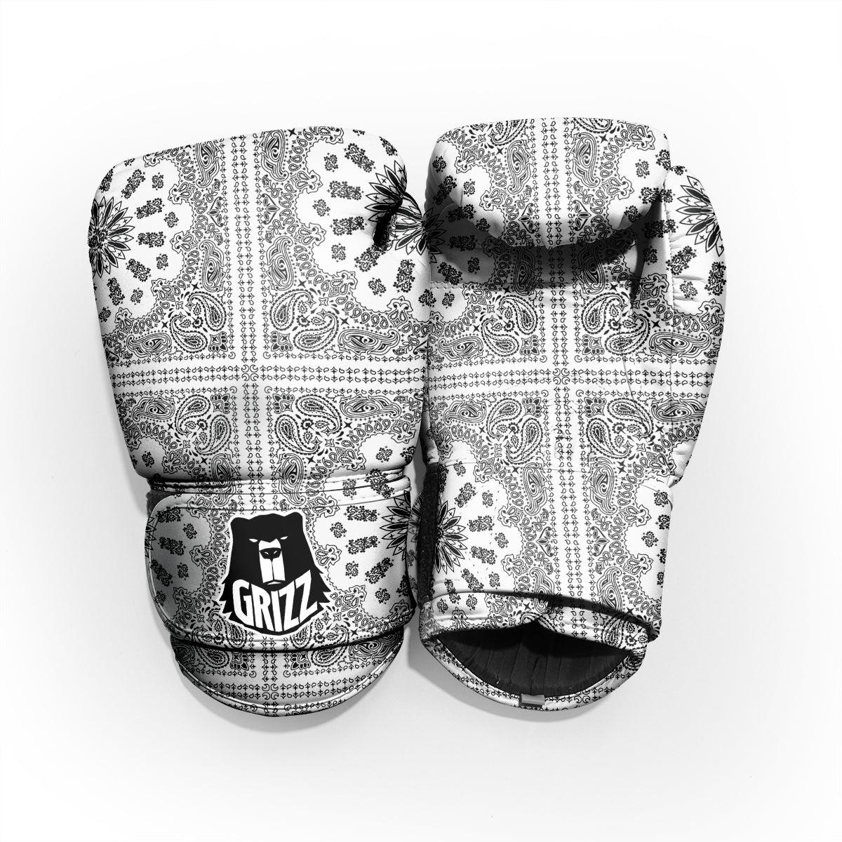 Bandana White And Black Paisley Print Pattern Pro Boxing Glove