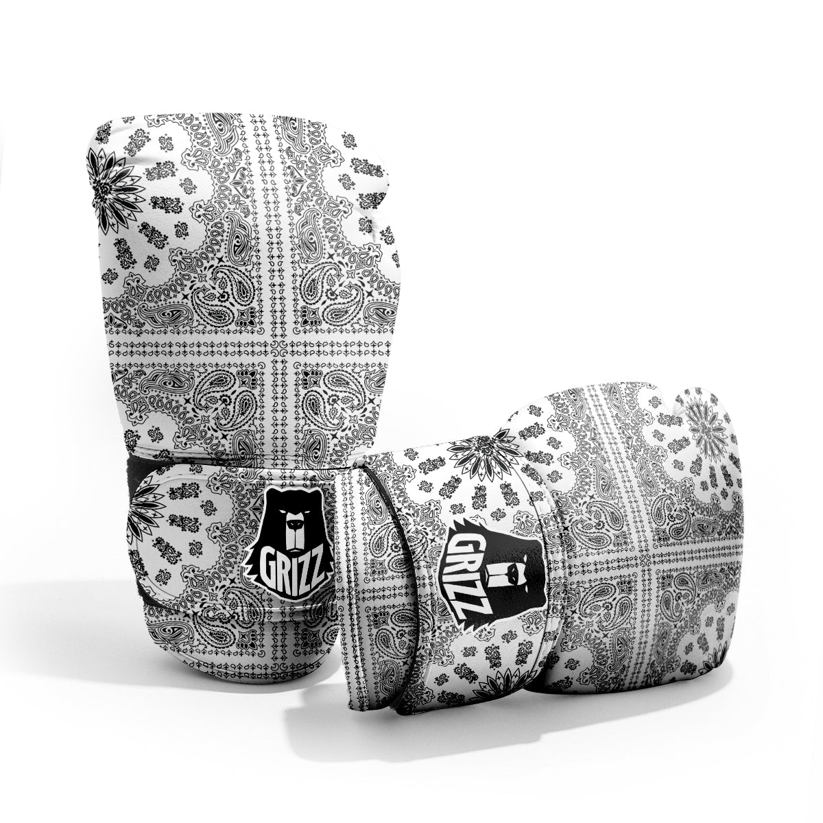 Bandana White And Black Paisley Print Pattern Pro Boxing Glove