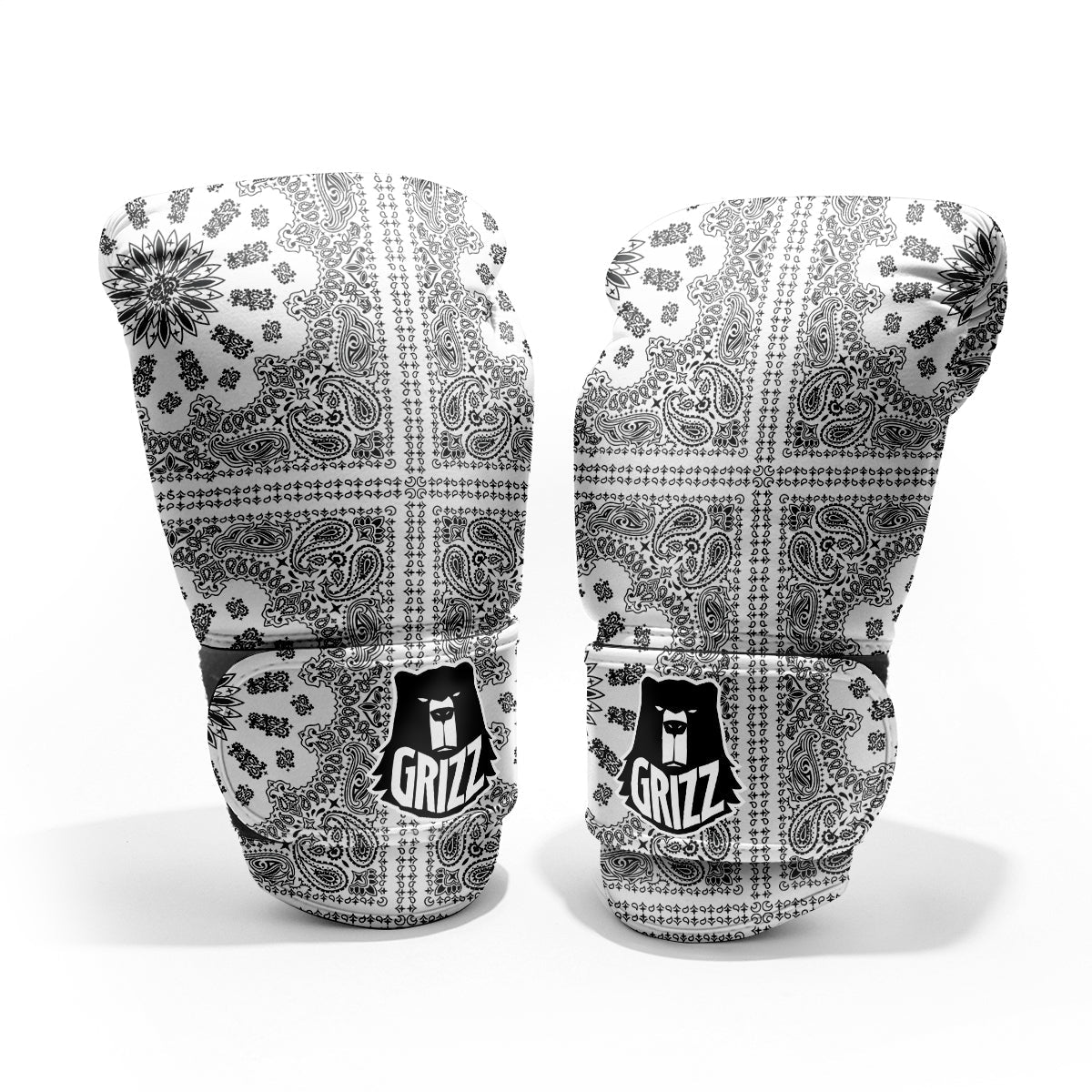 Bandana White And Black Paisley Print Pattern Pro Boxing Glove