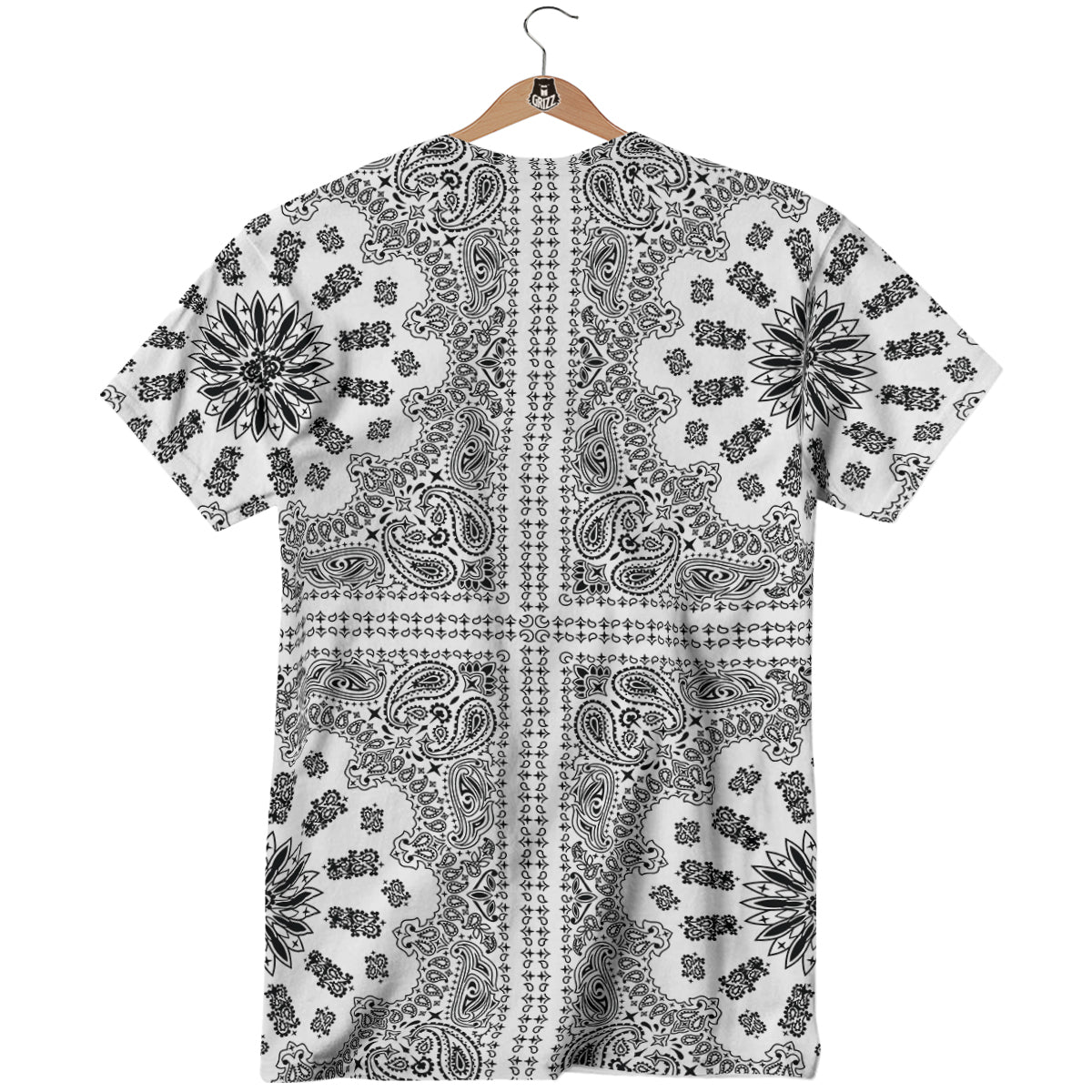 Bandana White And Black Paisley Print Pattern T-Shirt-grizzshop