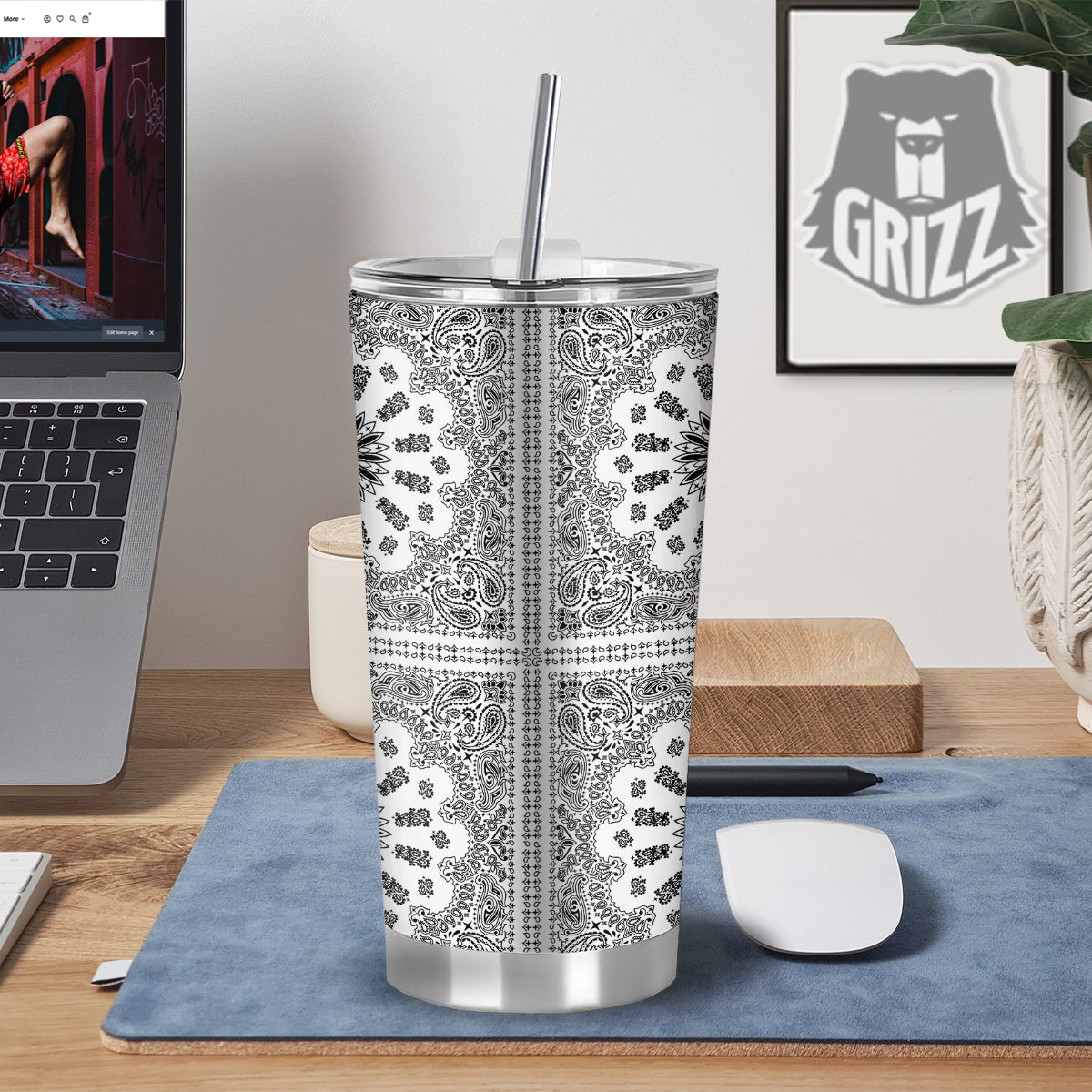 Bandana White And Black Paisley Print Pattern Tumbler-grizzshop